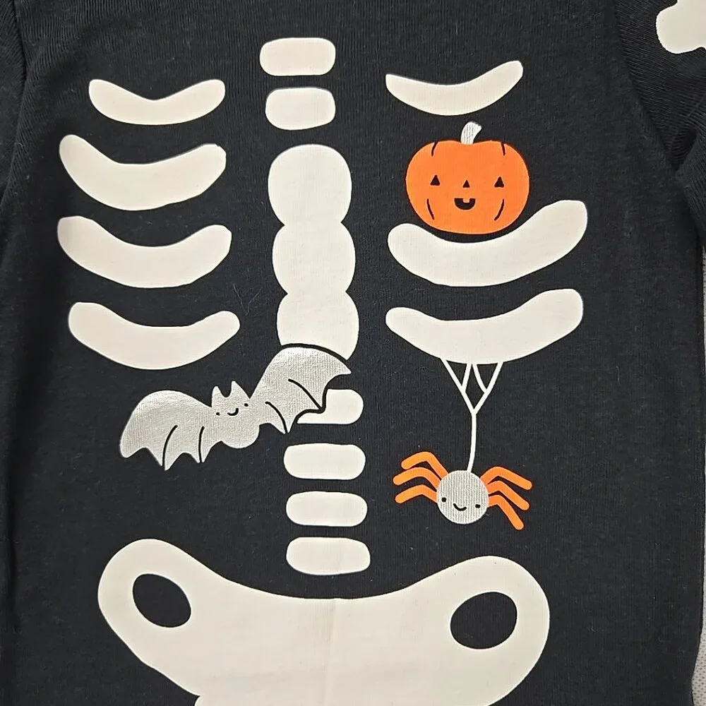 Carters Baby 24 mo Halloween Black Long Sleeve 1 piece Skelton Bones Pumpkin NWT